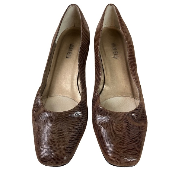 VAN ELI VANELI Genuine Leather Chocolate Brown Slip On Block Heel Pumps Shoes 11 - Picture 14 of 16